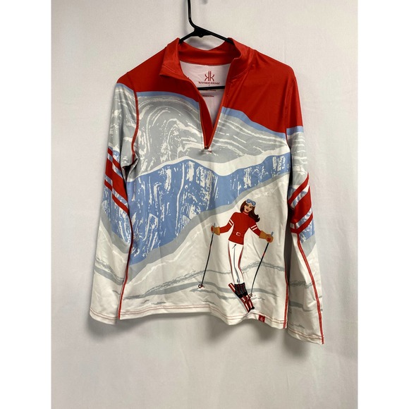 KRIMSON KLOVER Elevation Ski Base Layer 1/2 Zip Pullover in Cherry Tomato S - Picture 3 of 6